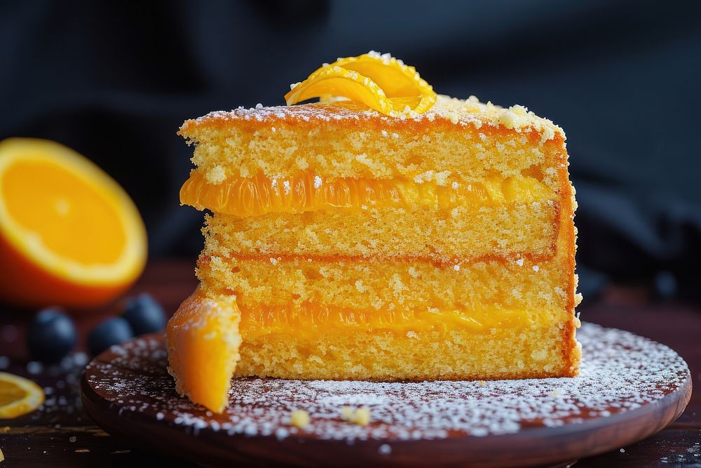 Orange cake dessert fruit plate.