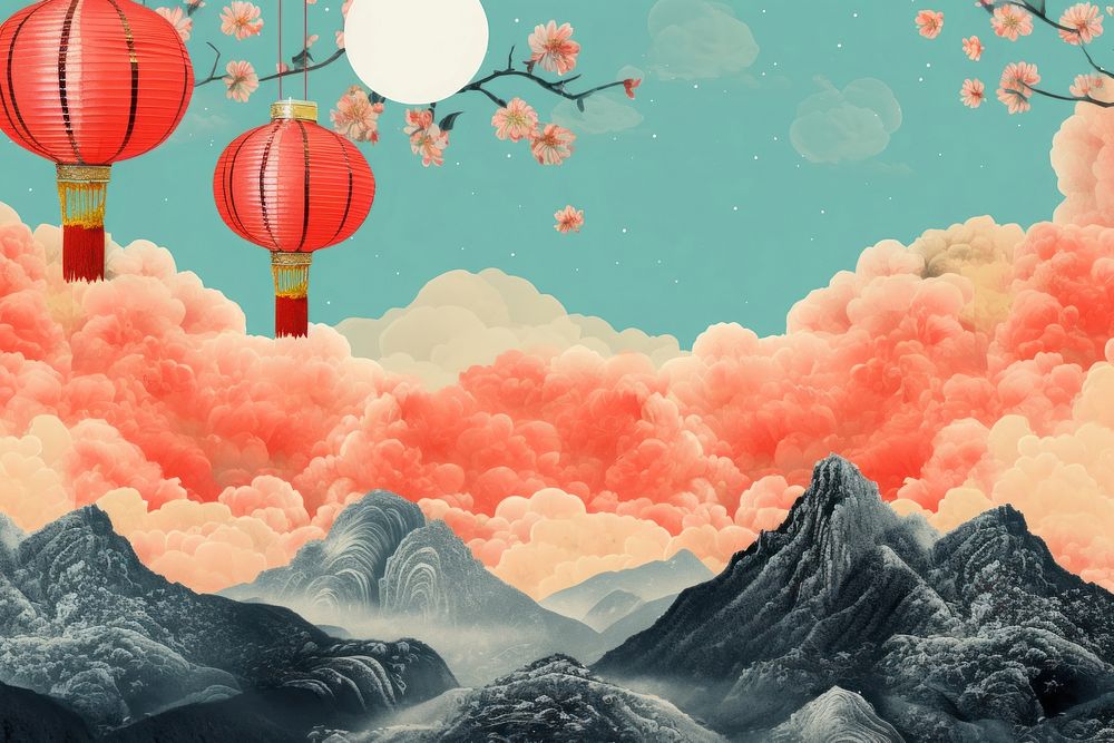 Chinese lamp deco outdoors balloon nature. AI generated Image by rawpixel.