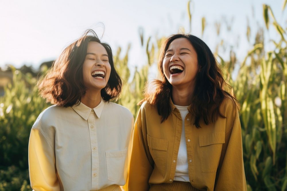 Chinese asian female friends laughing adult togetherness. AI generated Image by rawpixel.