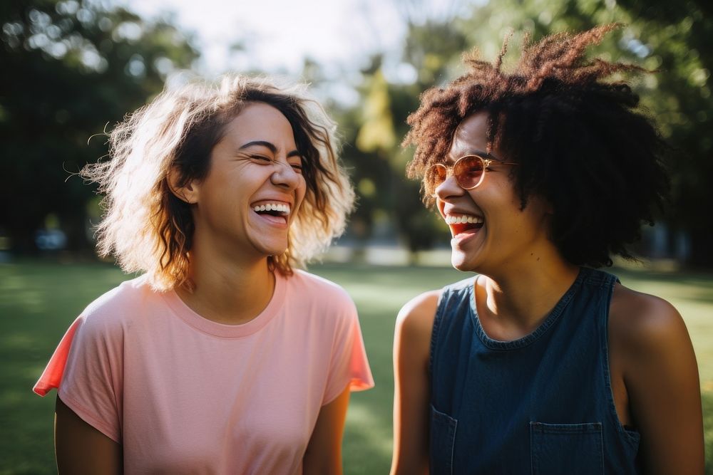 Female friends laughing adult togetherness. AI generated Image by rawpixel.