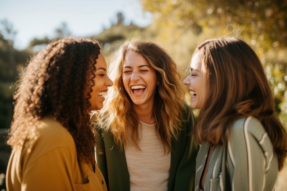 Female friends laughing adult smile. AI generated Image by rawpixel.