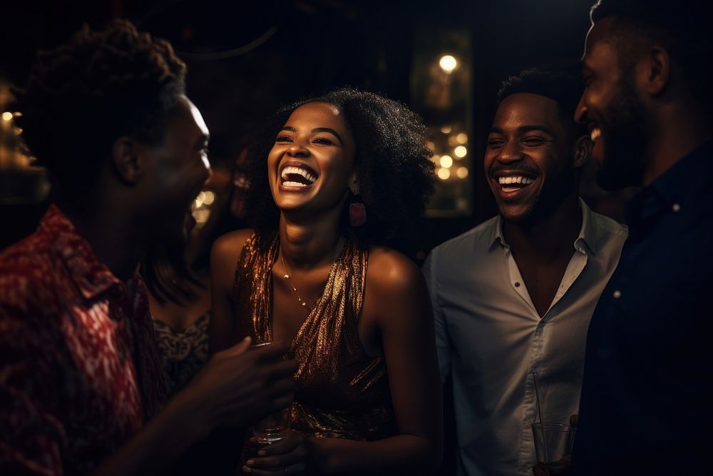 Group of african american friends laughing adult party. AI generated Image by rawpixel.