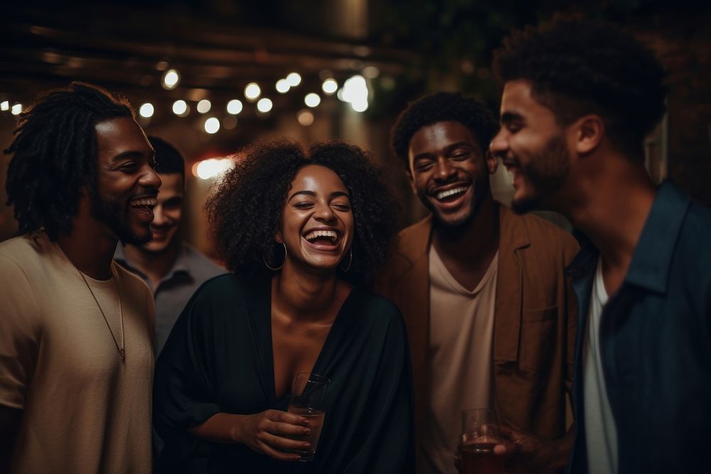 Group of african american friends laughing adult party. AI generated Image by rawpixel.