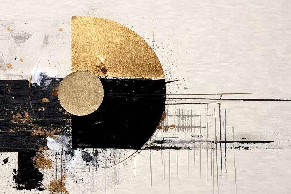 Abstract clear black and gold astrology ripped paper art painting creativity.