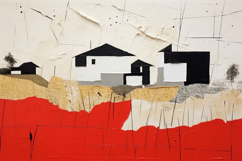 Abstract asian farm ripped paper art architecture creativity.