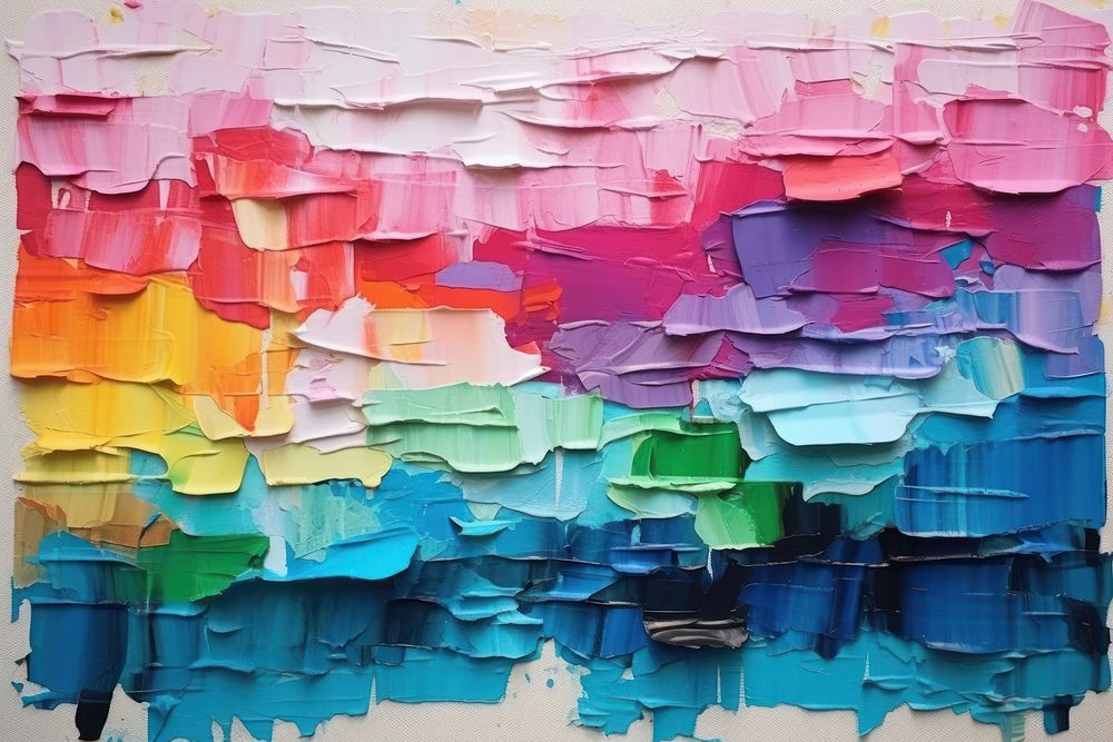Abstract bold rainbow ripped paper art painting backgrounds.