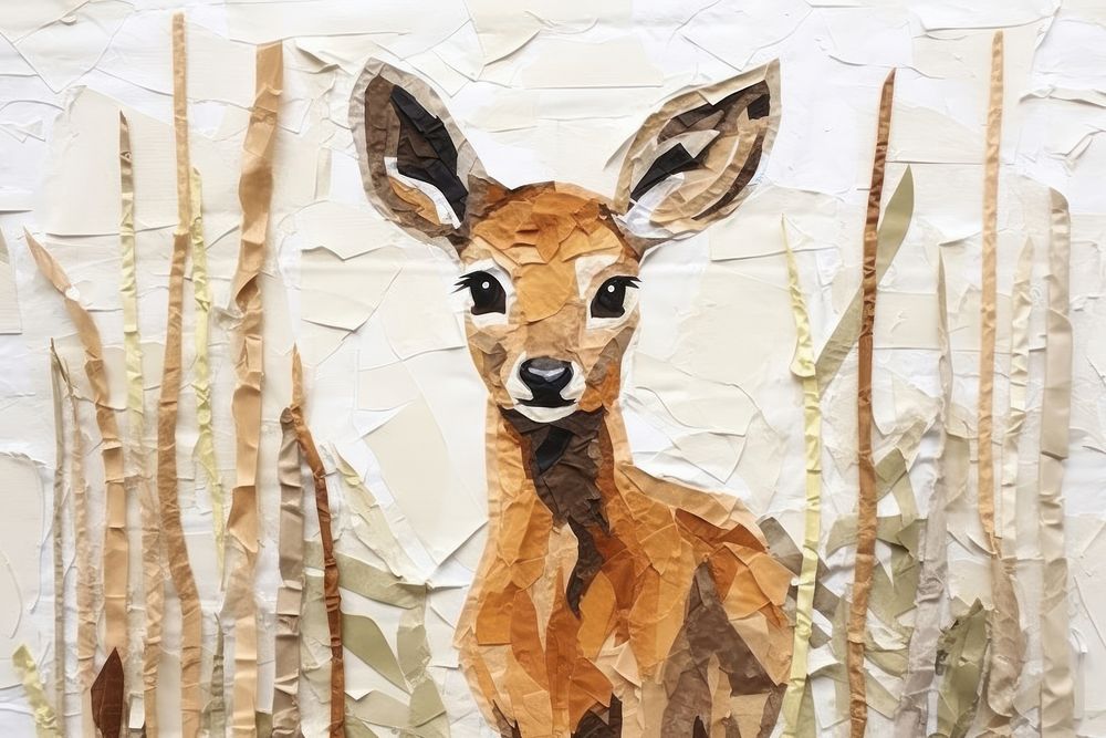 Abstract baby deer ripped paper art wildlife animal.