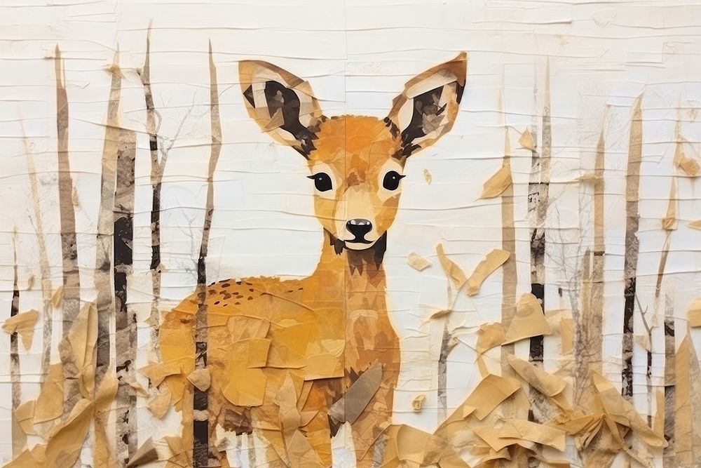 Abstract baby deer ripped paper art wildlife animal.