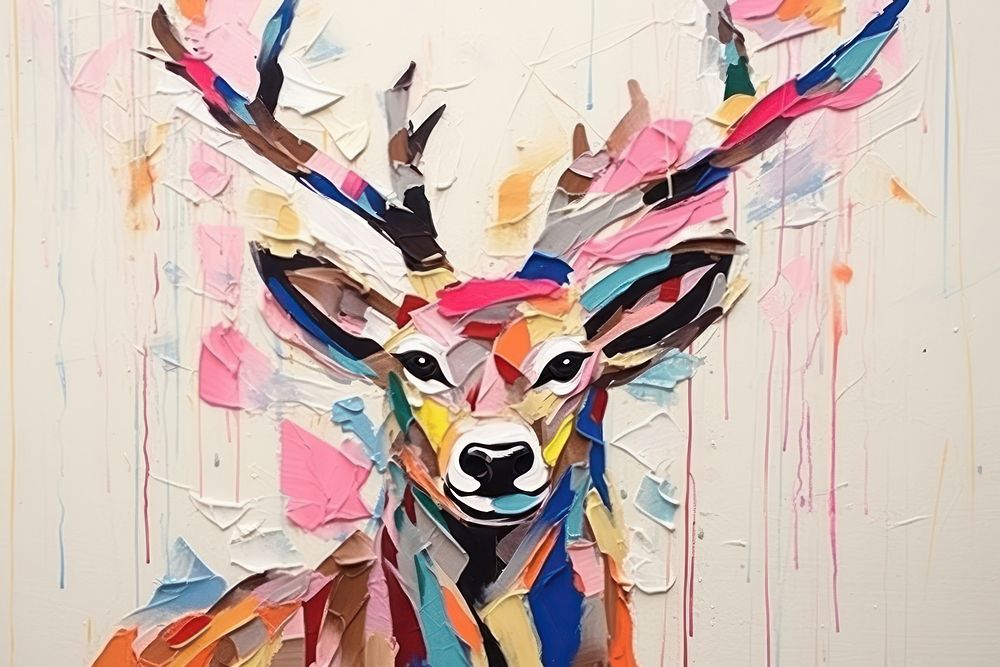 Abstract deer ripped paper art painting representation.