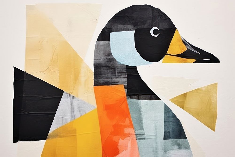 Abstract duck ripped paper art painting animal.
