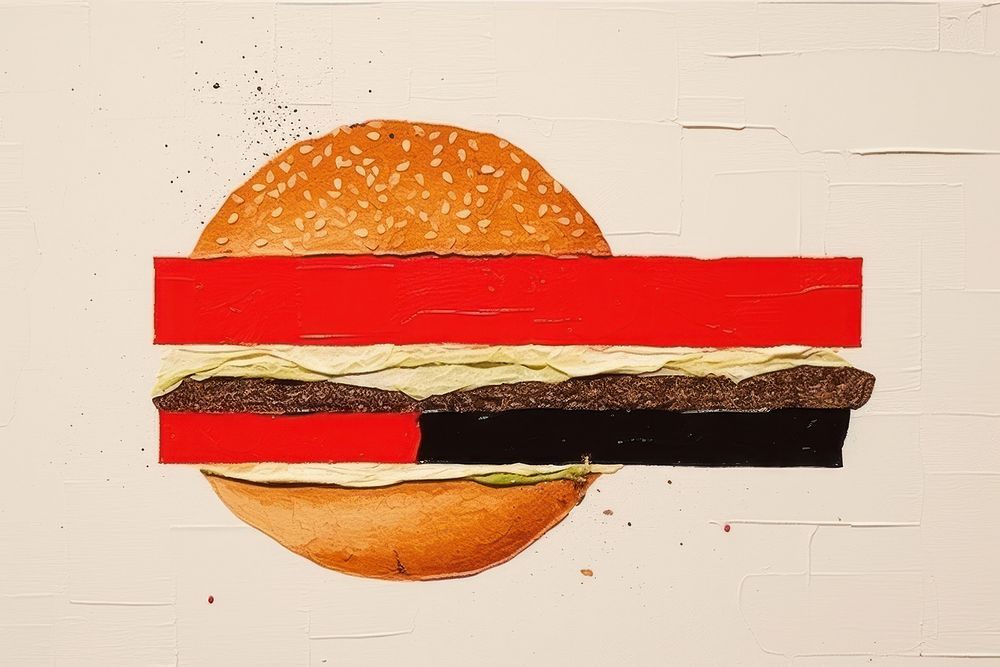 Abstract hamburger ripped paper bread food art.