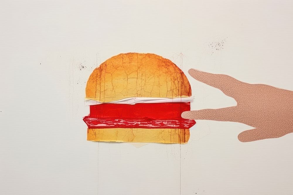 Abstract hamburger with hand ripped paper food art sandwich.