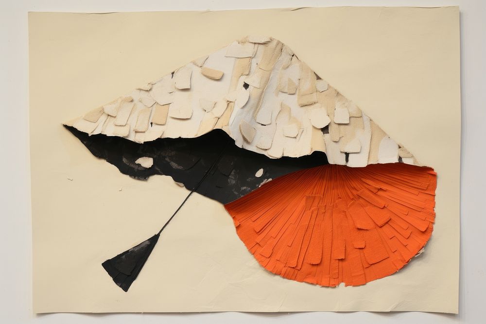 Abstract isolated mushroom ripped paper art creativity butterfly.