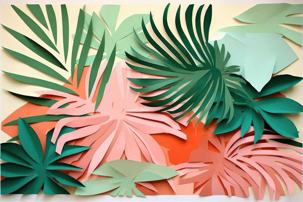 Abstract jungle ripped paper art origami plant.