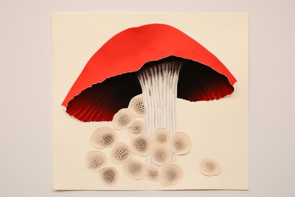 Abstract mushroom ripped paper art fungus drawing.