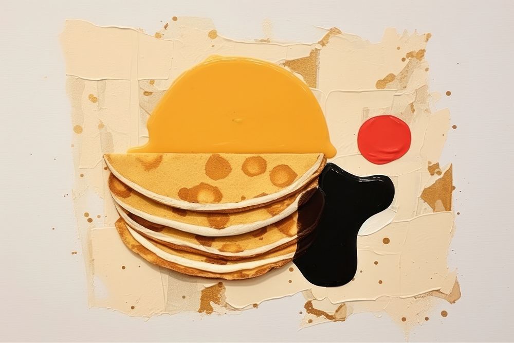 Abstract pancake with honey ripped paper food art painting.