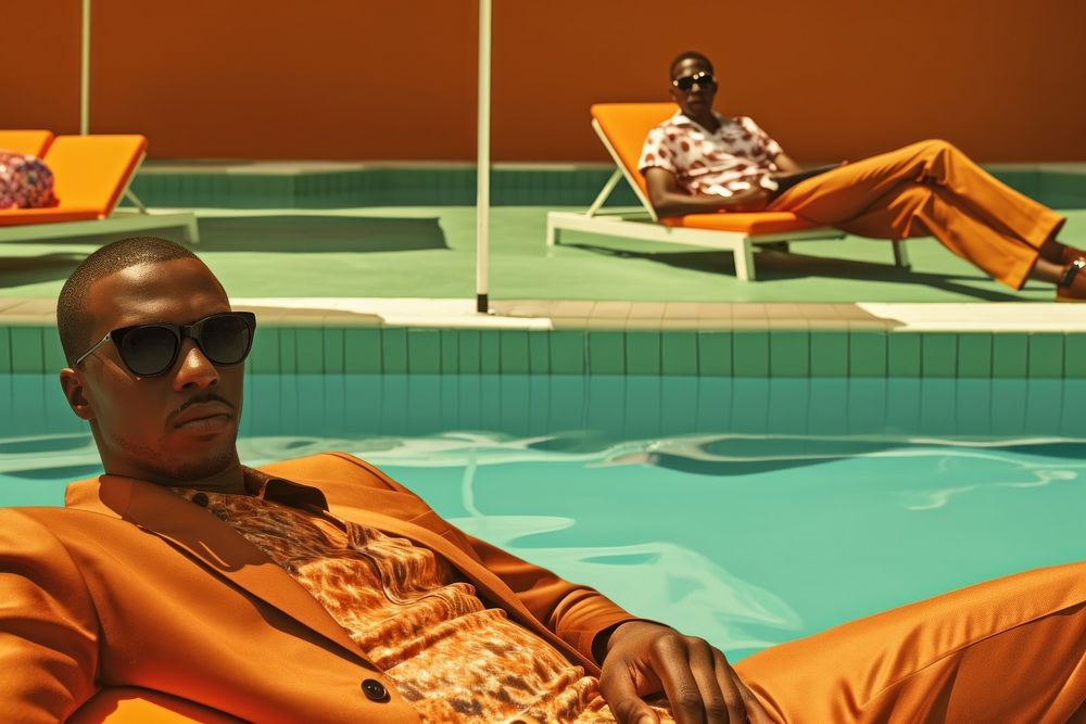 African men sunbathing sunglasses sitting.