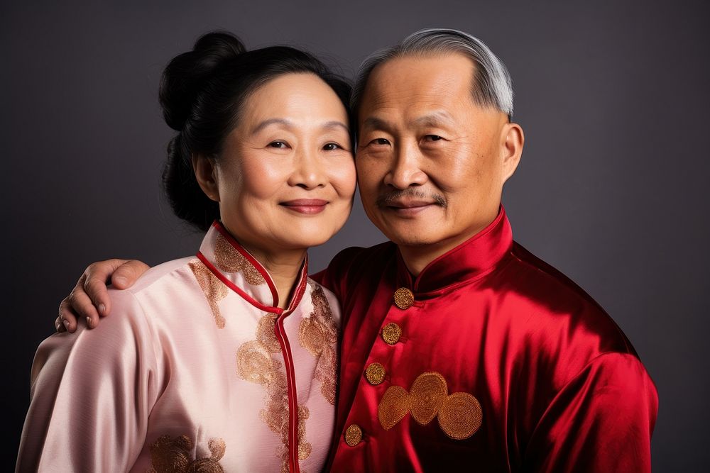 Happy chinese grandmother and grandfather portrait wedding adult. AI generated Image by rawpixel.