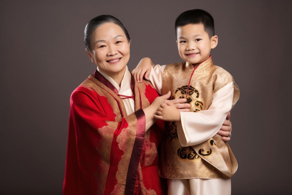 Happy chinese grandma and grandson family adult togetherness. AI generated Image by rawpixel.