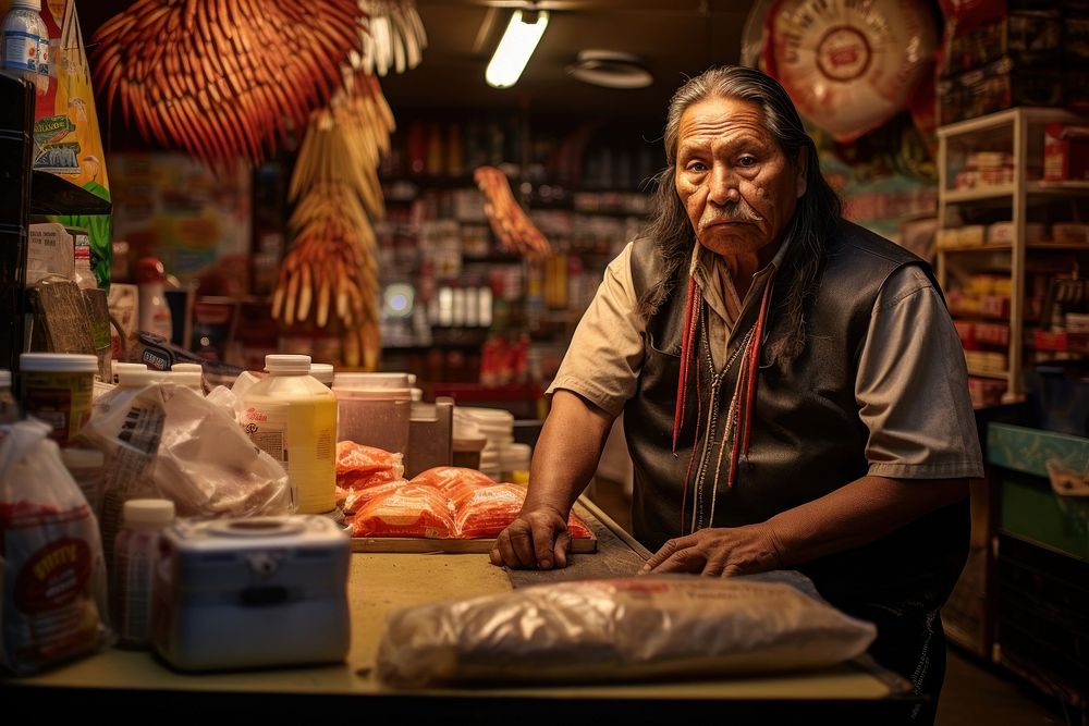 Senior native american man supermarket working adult. AI generated Image by rawpixel.