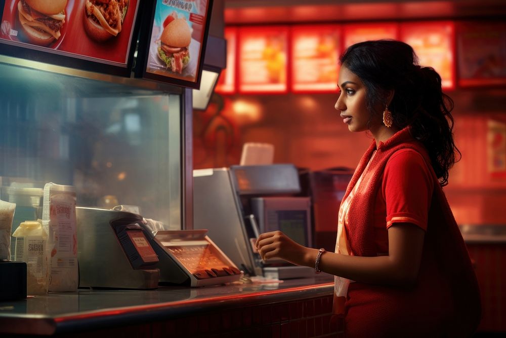 South Asian woman food adult fast food restaurant. AI generated Image by rawpixel.
