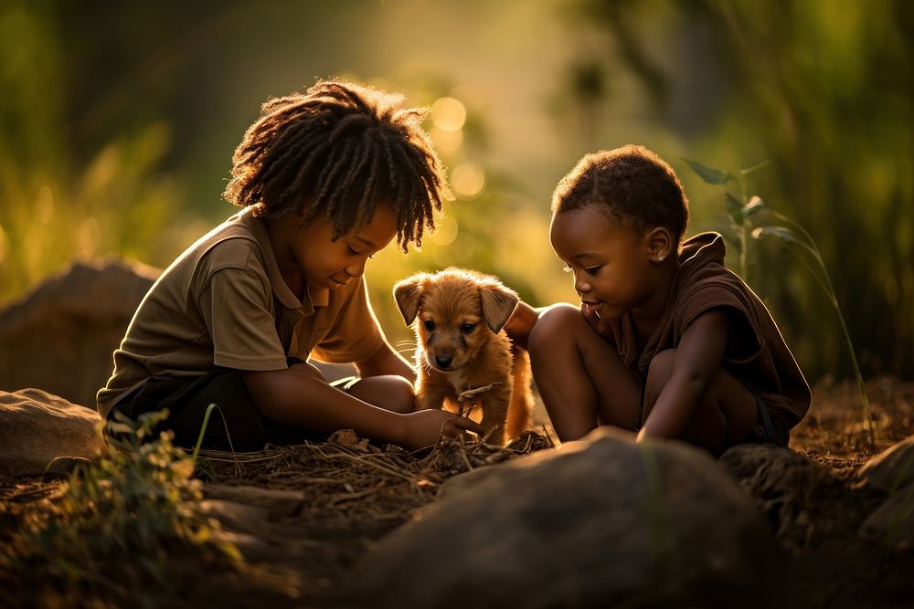 African kids animal mammal child. AI generated Image by rawpixel.