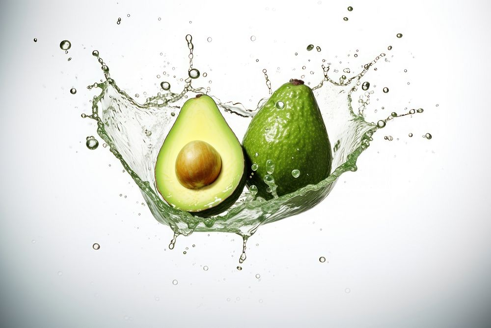 Avocado floating with splash avocado fruit food.