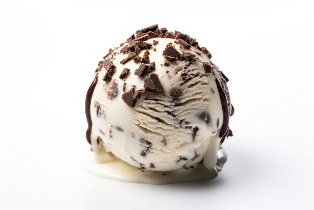 Ice cream ball dessert chocolate sundae.