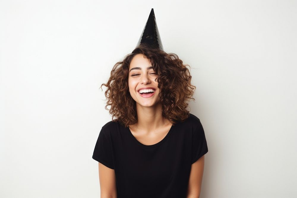 Woman smiling and chilling and celebrating new year laughing portrait adult.