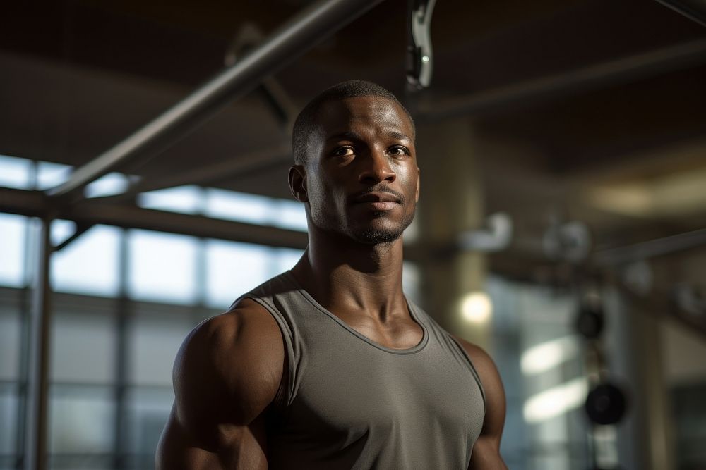 Trainer African man adult gym determination.