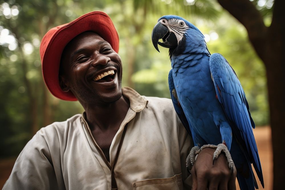 Happy African men parrot animal adult.