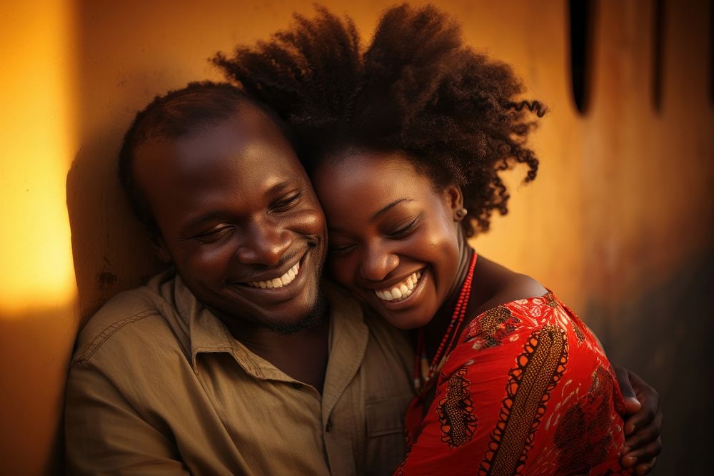 Happy African men laughing smile affectionate.