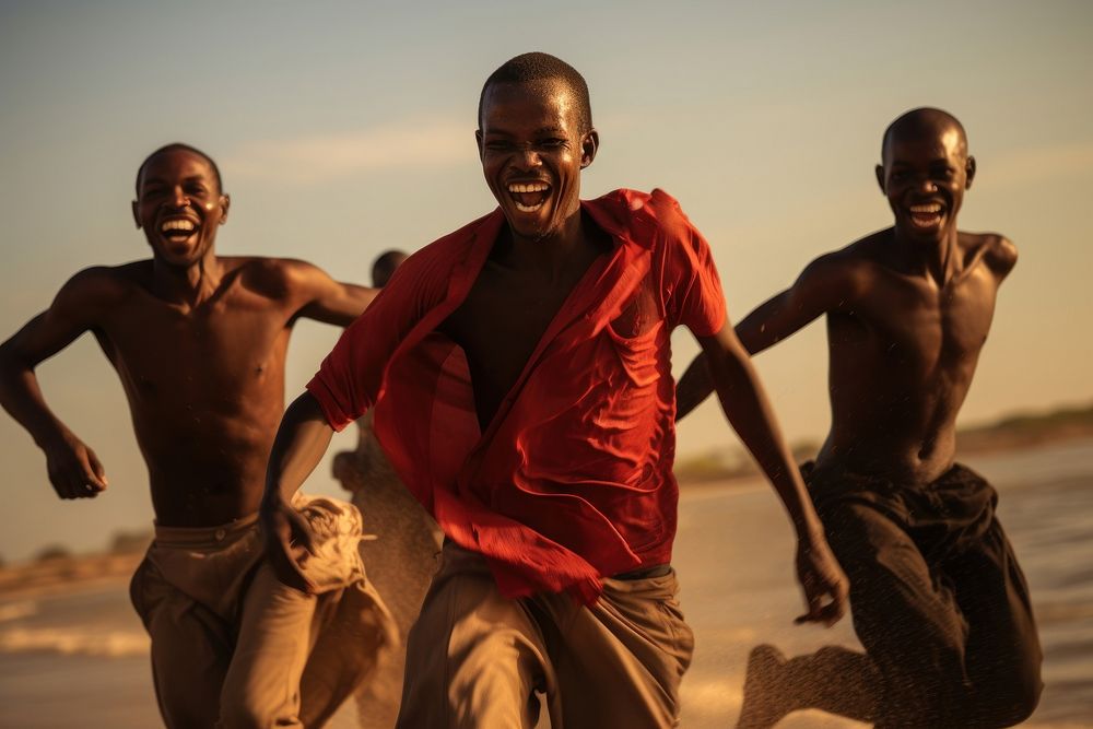 Happy African men portrait adult beach.