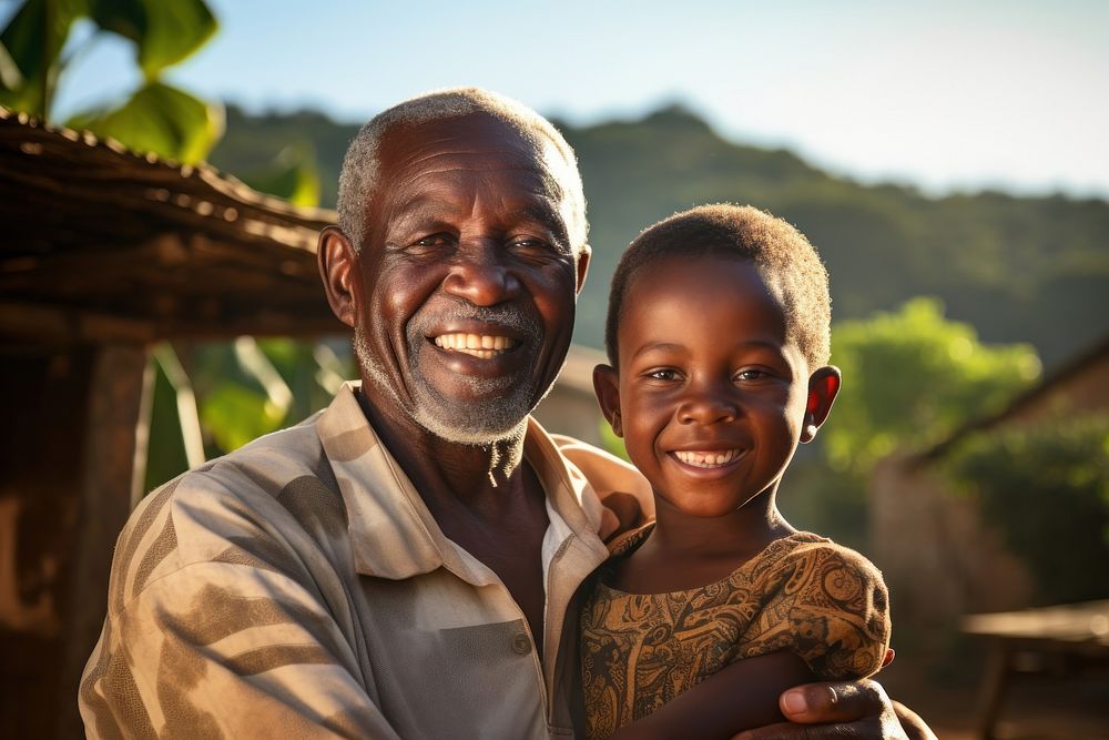 Happy African grandfather portrait adult smile.