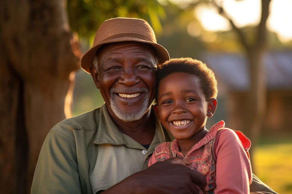 Happy African grandfather laughing portrait adult.
