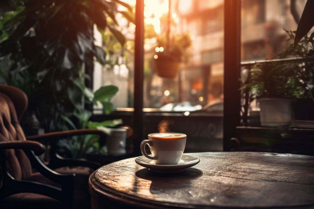 Inside the coffee shop furniture window table. AI generated Image by rawpixel.