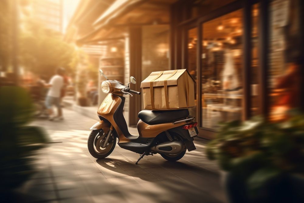 Online food delivery motorcycle vehicle scooter. AI generated Image by rawpixel.