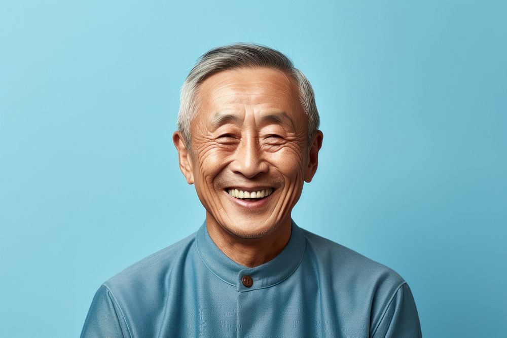 Chinese Grandfather smiling face portrait laughing adult.