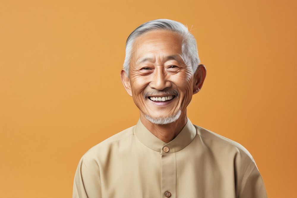 Chinese Grandfather smiling face portrait laughing adult.