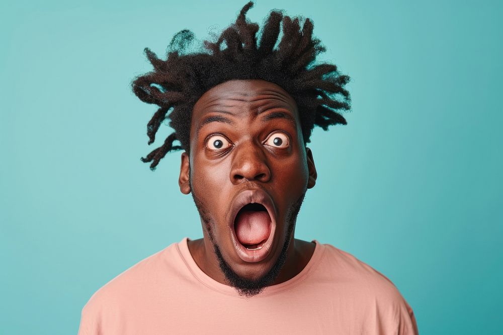 American African surprised face expression shouting portrait adult.