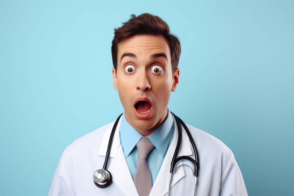 American doctor surprised face portrait photography stethoscope.