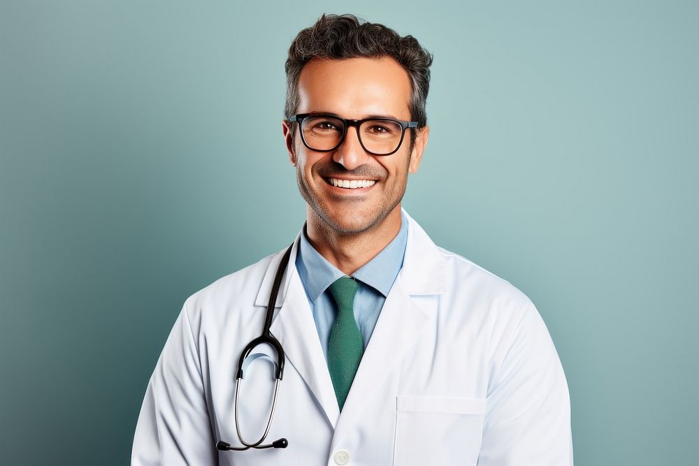 American doctor smiling face portrait glasses adult.