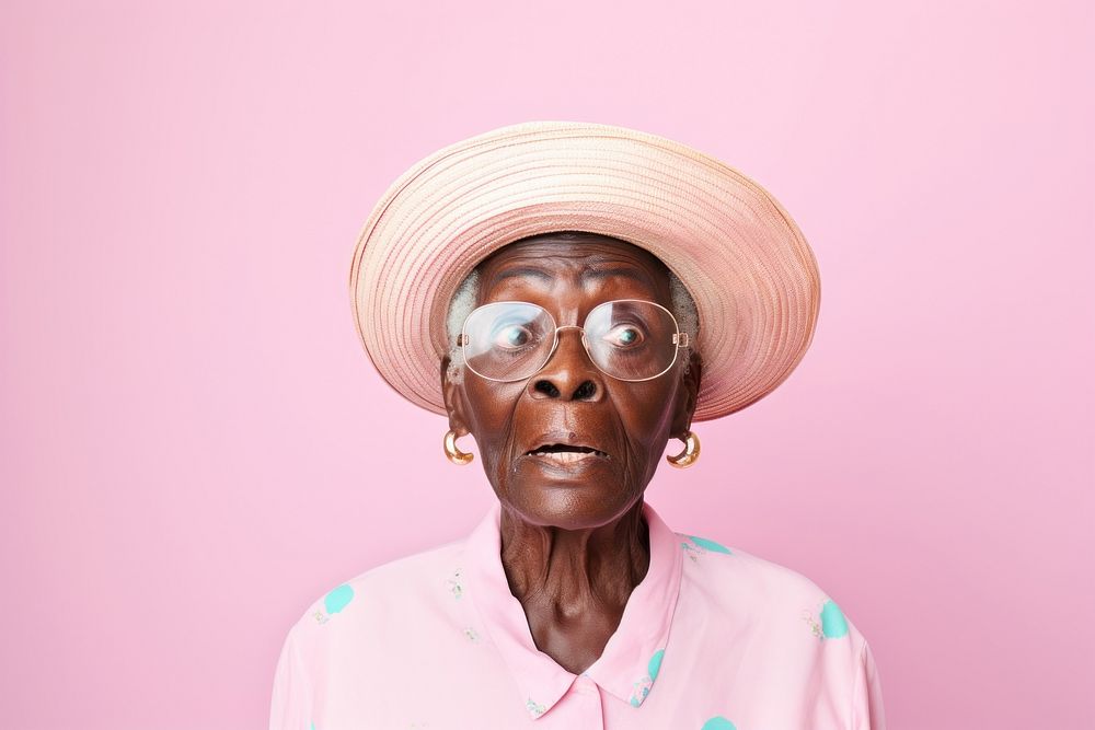 Afican Grandmother suprised face portrait photography glasses.