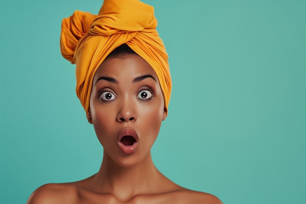 African woman surprised face portrait photography turban.