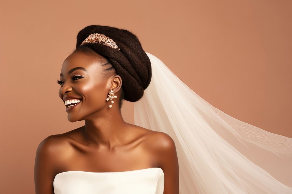 African Bride smiling face portrait photography jewelry.