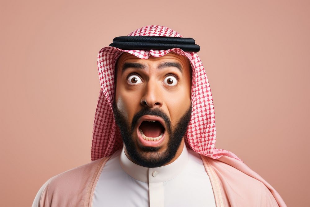 Arab man surprised face portrait photography adult.