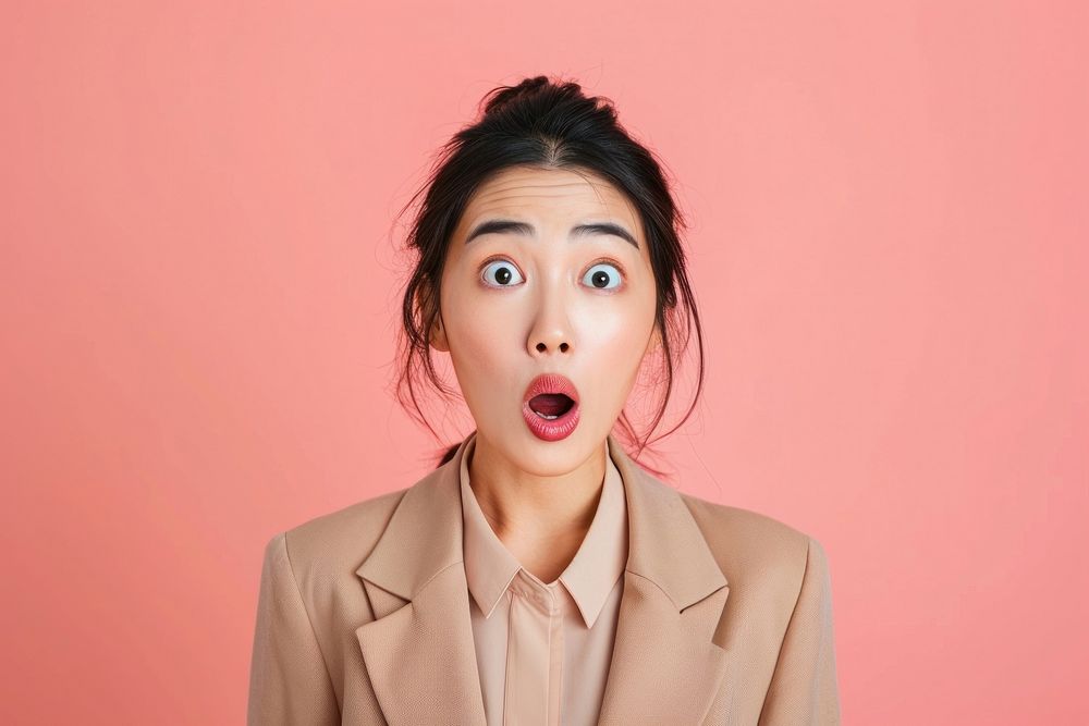 Asian business woman surprised face portrait adult frustration.