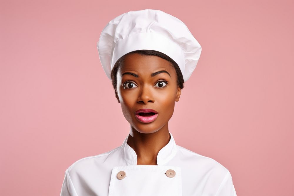 Black woman chef suprised face portrait photography adult.
