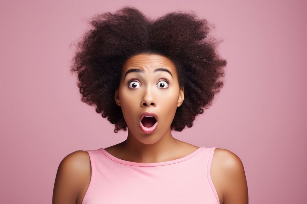 Black woman surprised face portrait adult perfection.