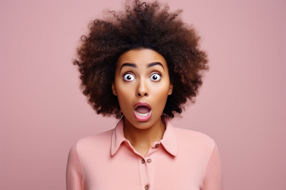 Black woman surprised face portrait photography adult.
